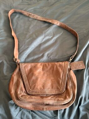 Women's Brown Leather Crossbody Bag with Embossed Detail